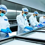 Home 16 식품산업 실무 종사자의 하루 - **Prompt 1: Modern Food Safety & Quality Control**
"A brightly lit, ultra-modern food processing...